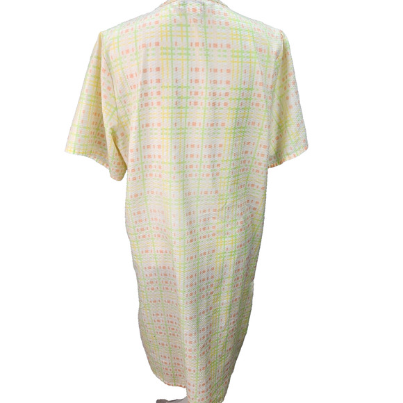 Vtg Lati Fashion House Coat Robe Women LARGE Seersucker Check Gingham Snap Front - Picture 5 of 14